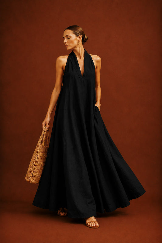 Black Aura Linen Dress