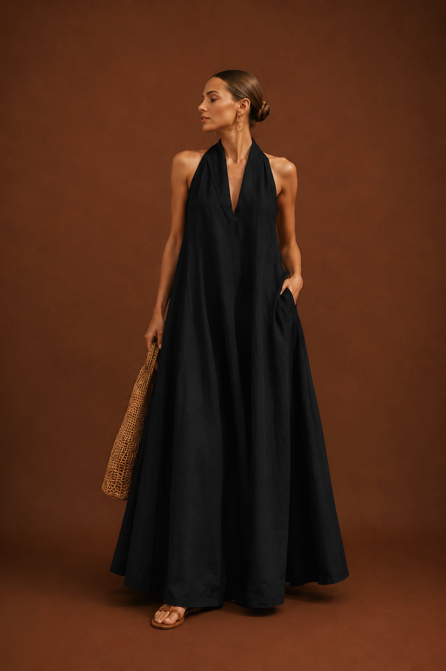 Black Aura Linen Dress