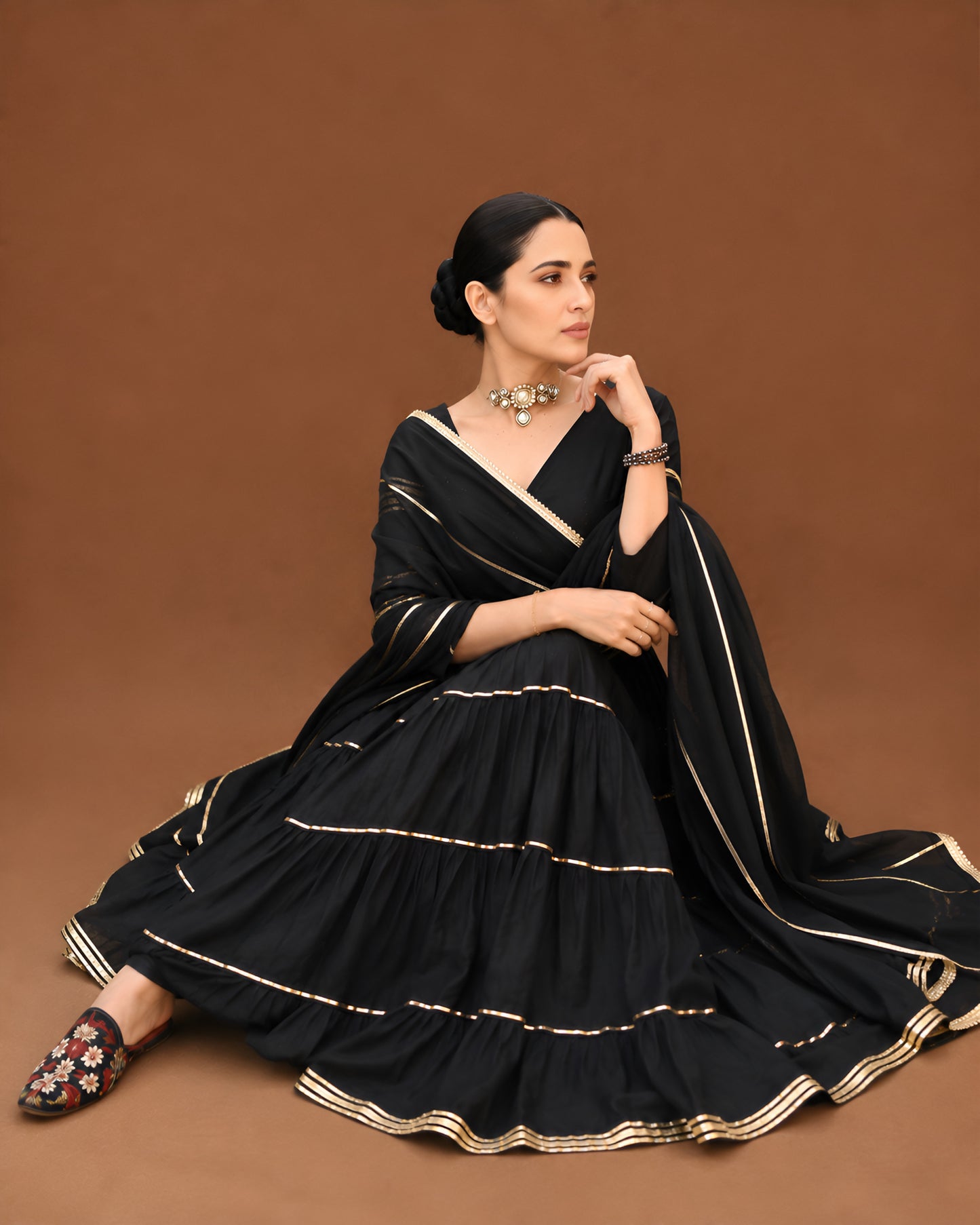 Noir Grace Tiered Anarkali Suit Set