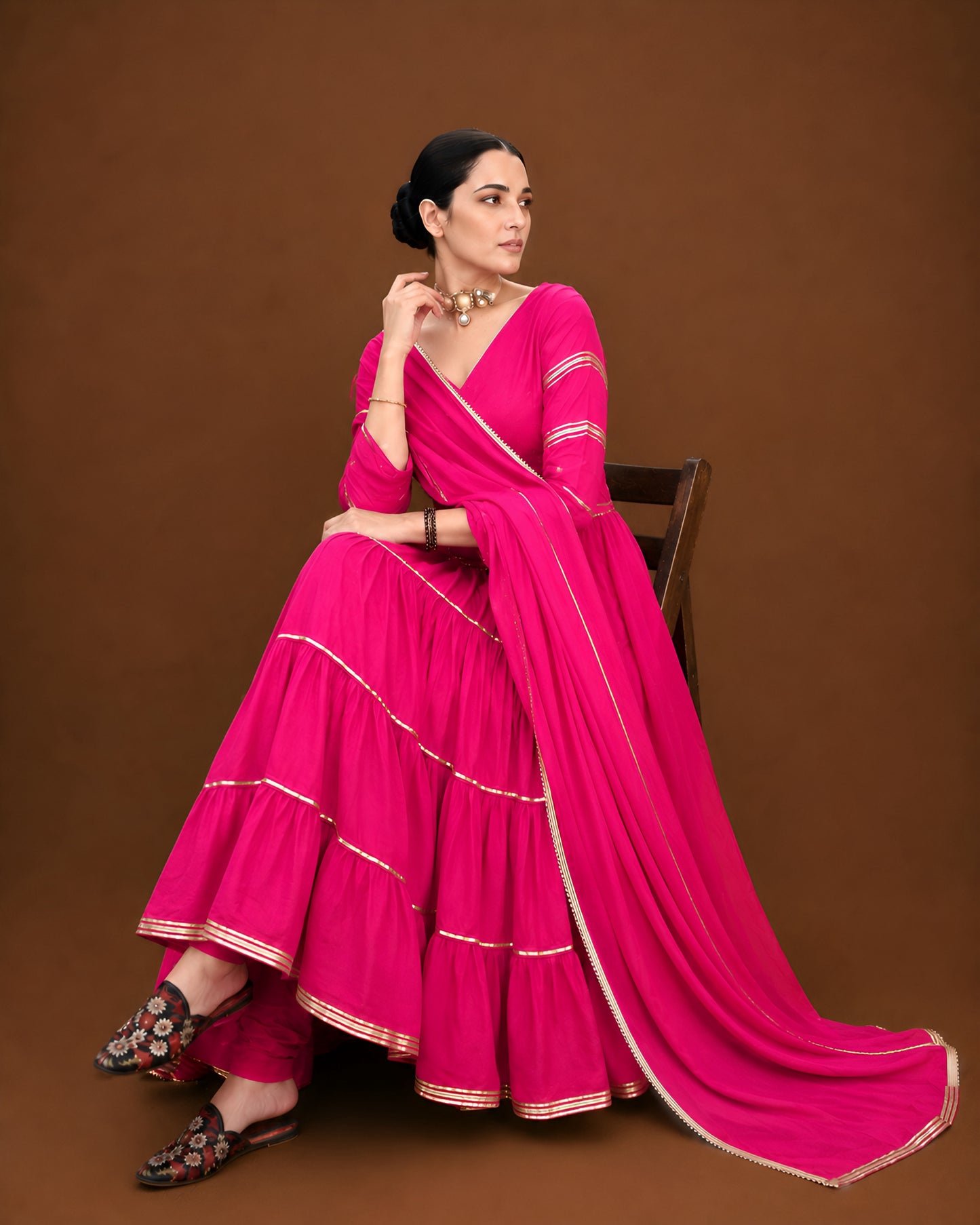 Rani Noor Tired Anarkali Suit Set