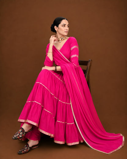 Rani Noor Tired Anarkali Suit Set