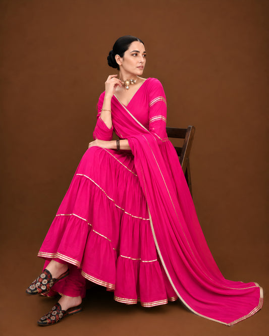 Rani Noor Tired Anarkali Suit Set