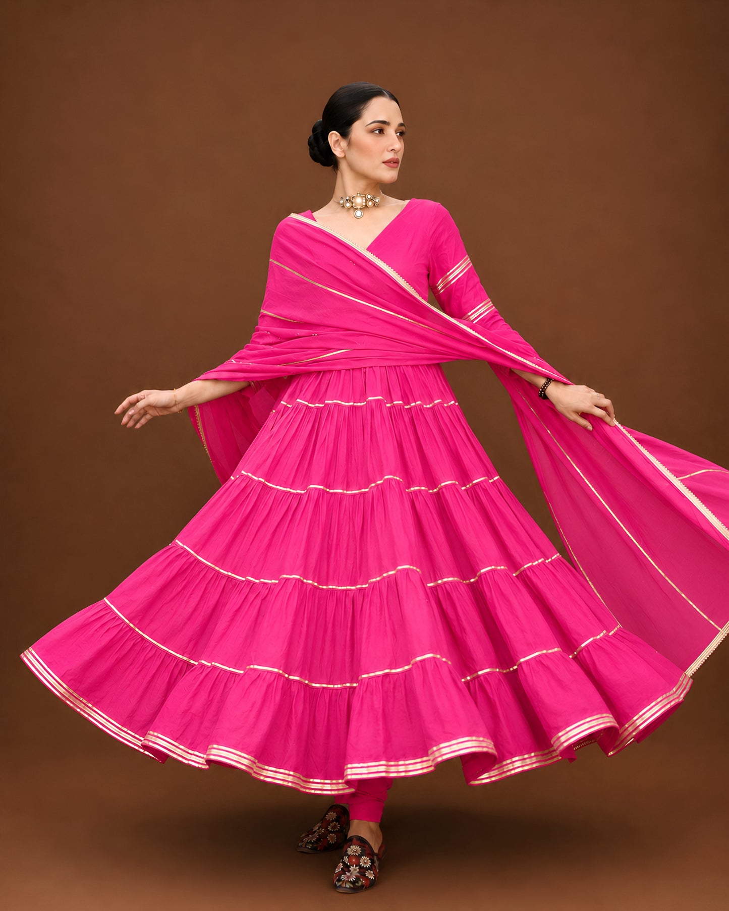 Rani Noor Tired Anarkali Suit Set