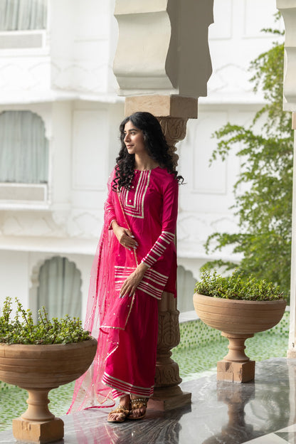 Gotta Work Sharara Set In Rani Pink