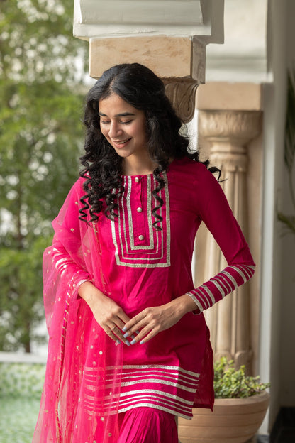 Gotta Work Sharara Set In Rani Pink