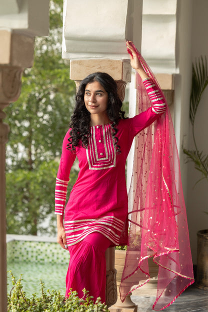 Gotta Work Sharara Set In Rani Pink