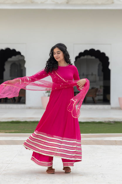 Gotta Work Sharara Set In Rani Pink