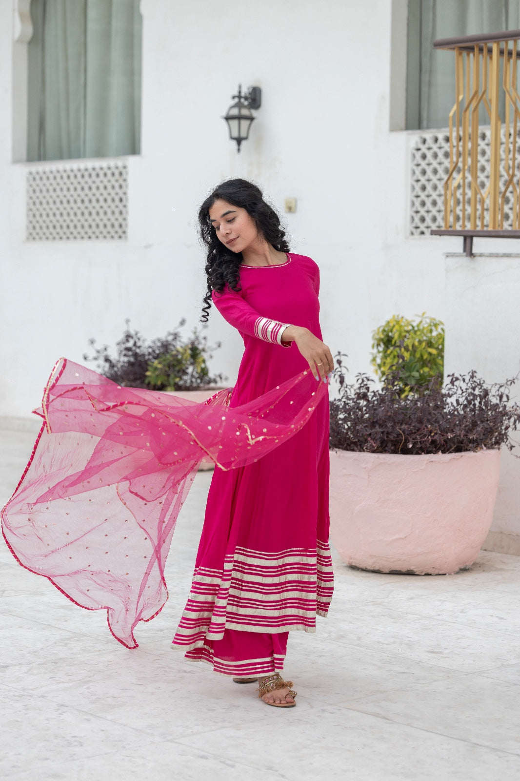 Gotta Work Sharara Set In Rani Pink