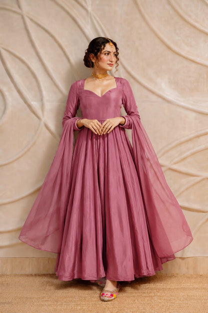 Dusty Mauve Satin Silk Anarkali Set
