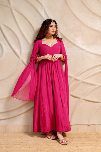 Ishq Gulabi Satin Silk Anarkali Set.