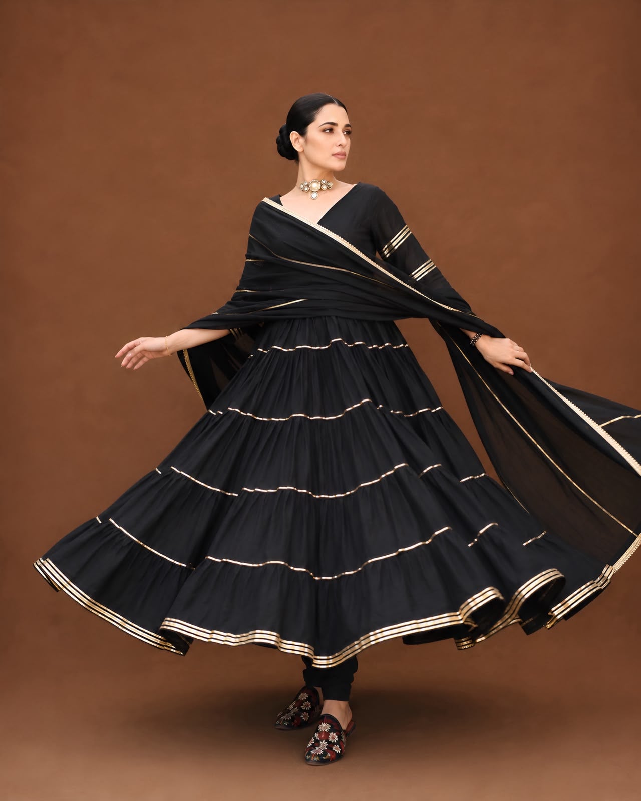 Noir Grace Tiered Anarkali Suit Set