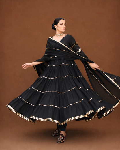 Noir Grace Tiered Anarkali Suit Set
